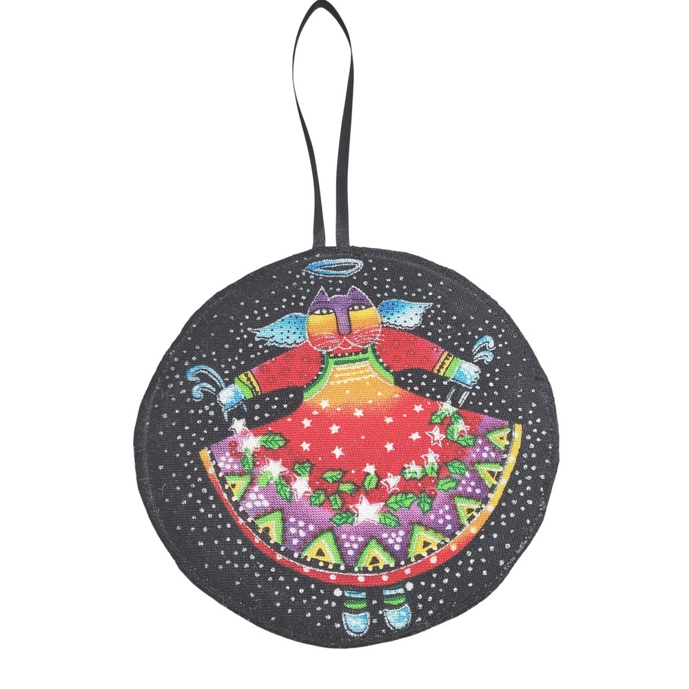Laurel Burch Christmas Ornament Angelic Rainbow Cat Folk Art Fabric Multicolor